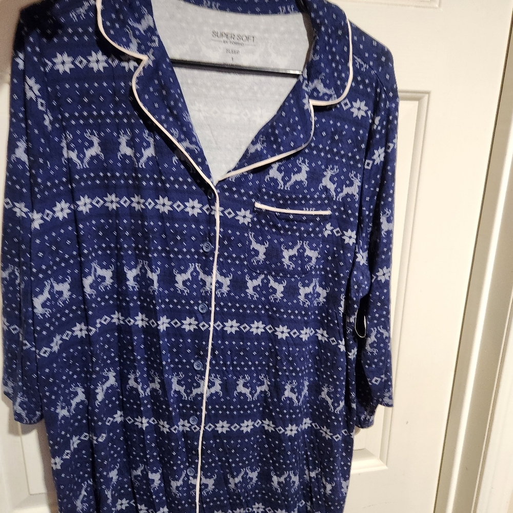 Torrid Sleep 1X Blue Fair Isle Night Shirt Dress Deer Print Sleepgown NEW - Picture 6 of 13